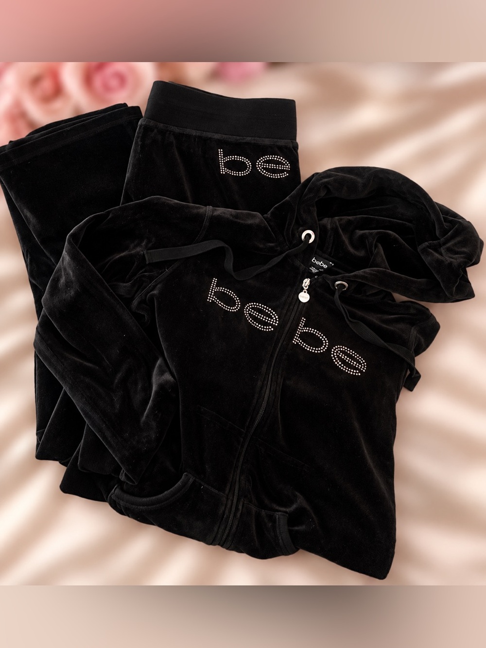 BEBE Women Track Suit Set Jacket and Flare Pants